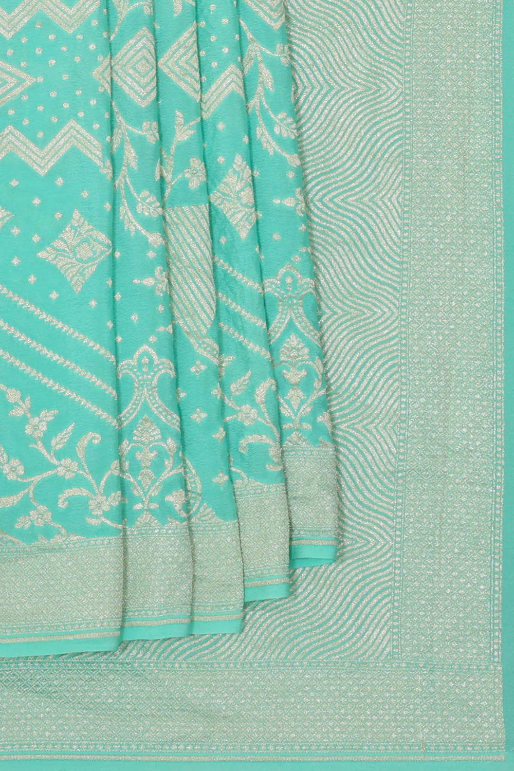 Banarasi Crepe Turquoise Blue Saree