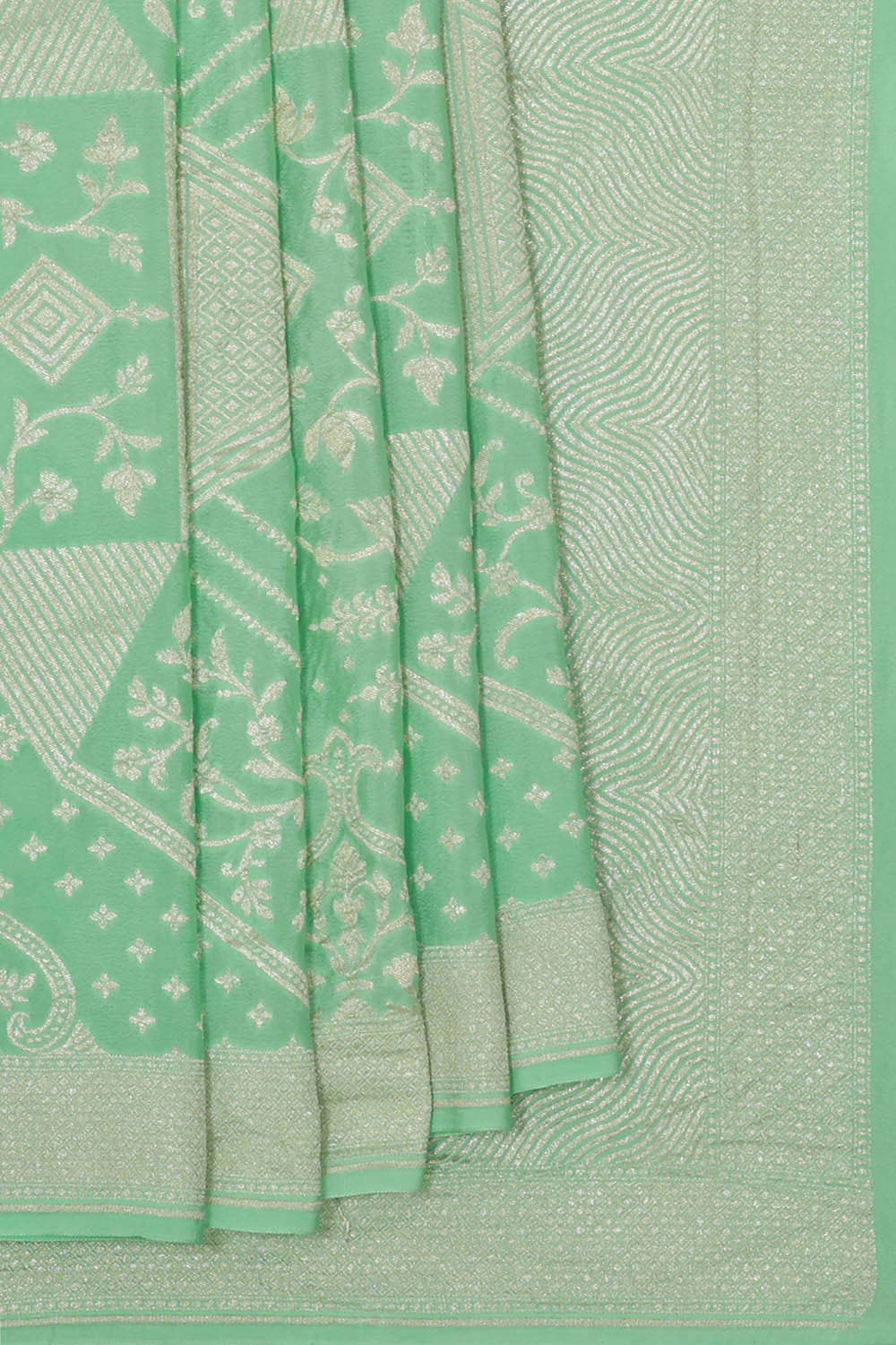 Banarasi Crepe Mint Green Saree