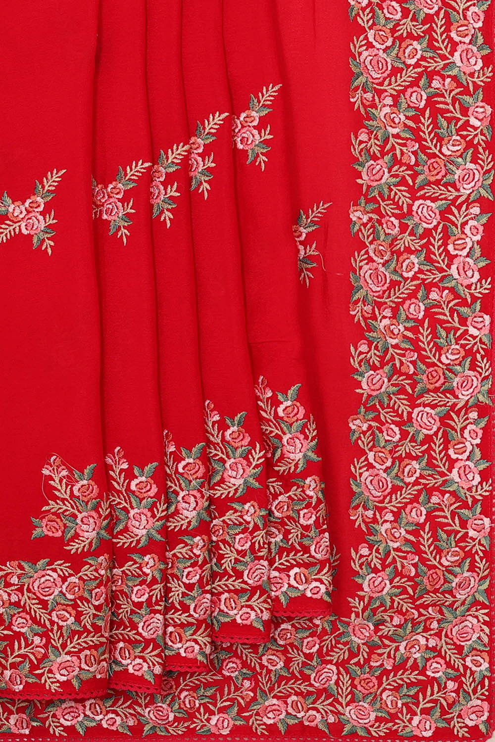 Georgette Red Embroidered Saree