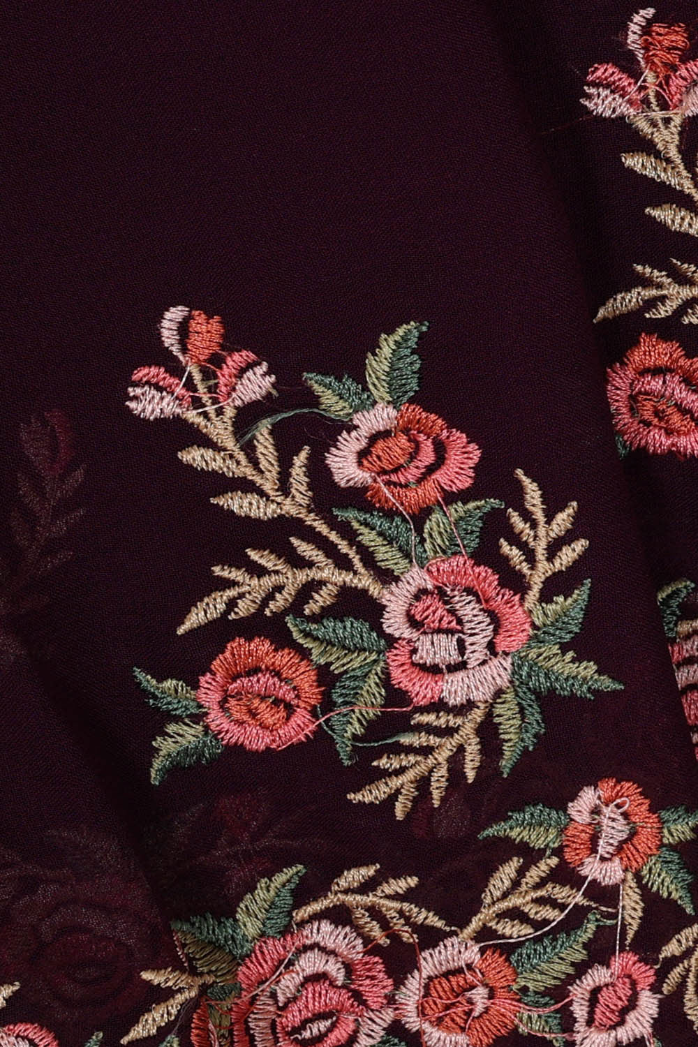 Image of Georgette Deep Wine Embroidered Saree