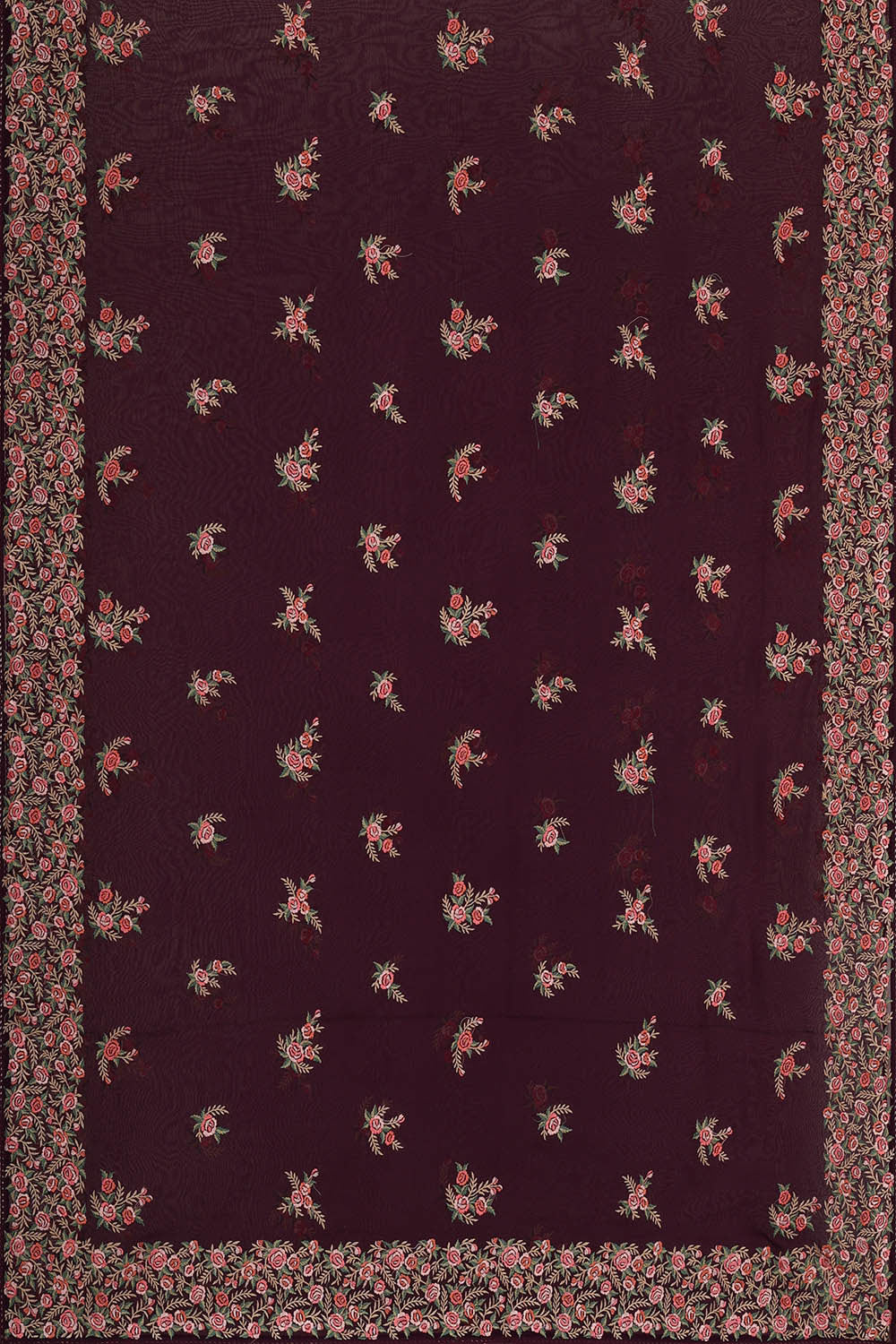 Image of Georgette Deep Wine Embroidered Saree