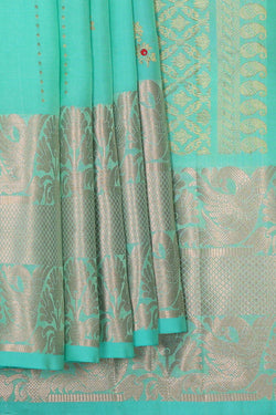 Image of Kanchipattu Turquoise Blue Brocade Saree