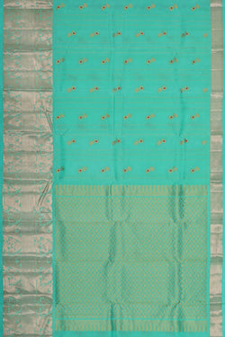 Image of Kanchipattu Turquoise Blue Brocade Saree