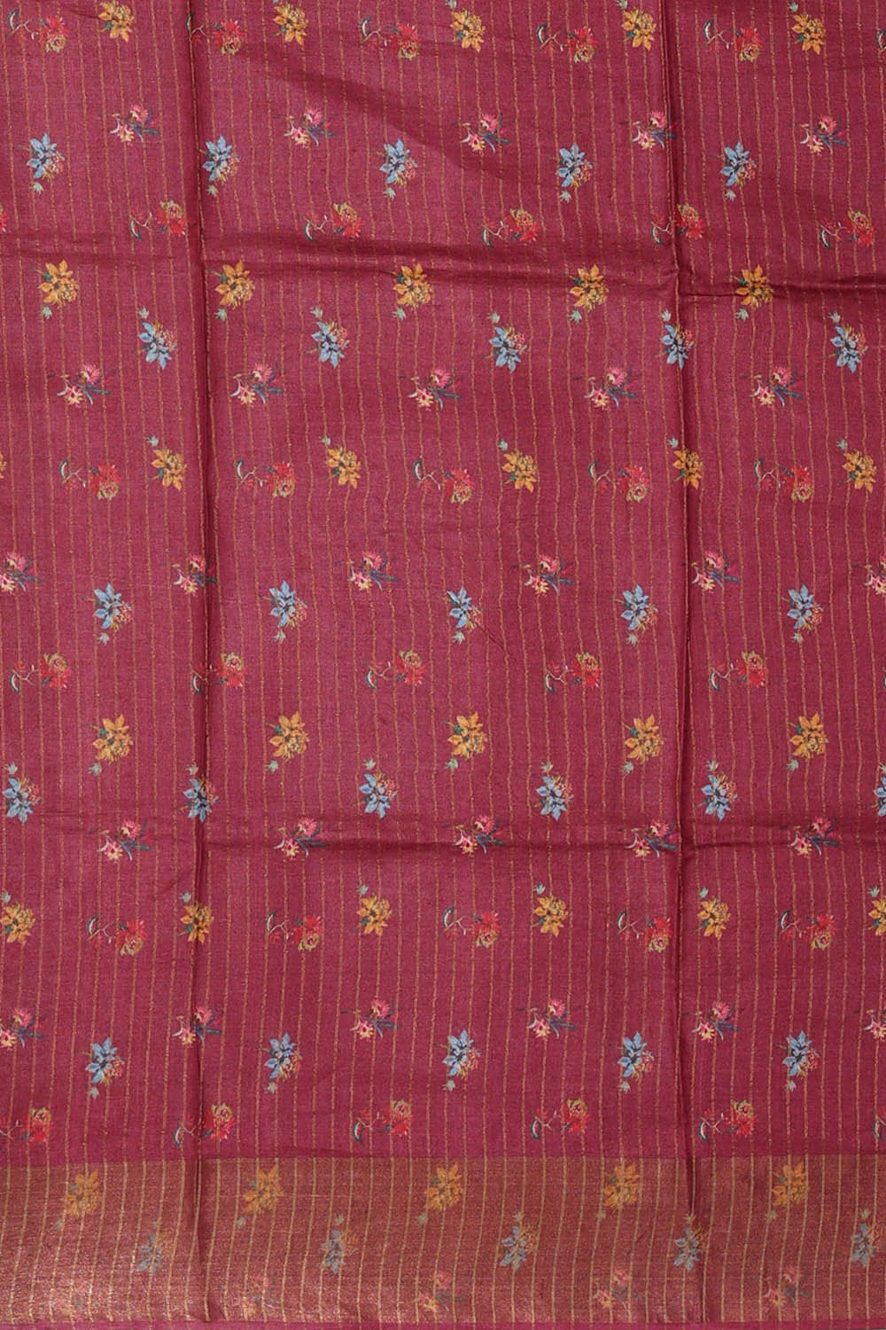 Printed Tussar Silk Dark Red Saree