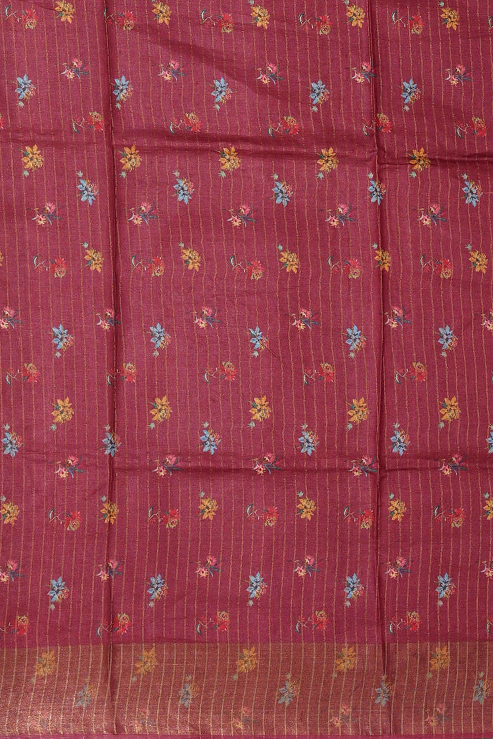 Image of Printed Tussar Silk Dark Red Saree