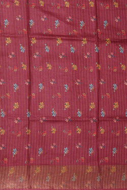 Image of Printed Tussar Silk Dark Red Saree