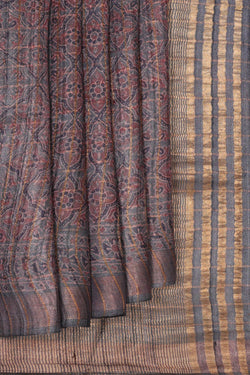 Image of Printed Tussar Silk Grey Saree