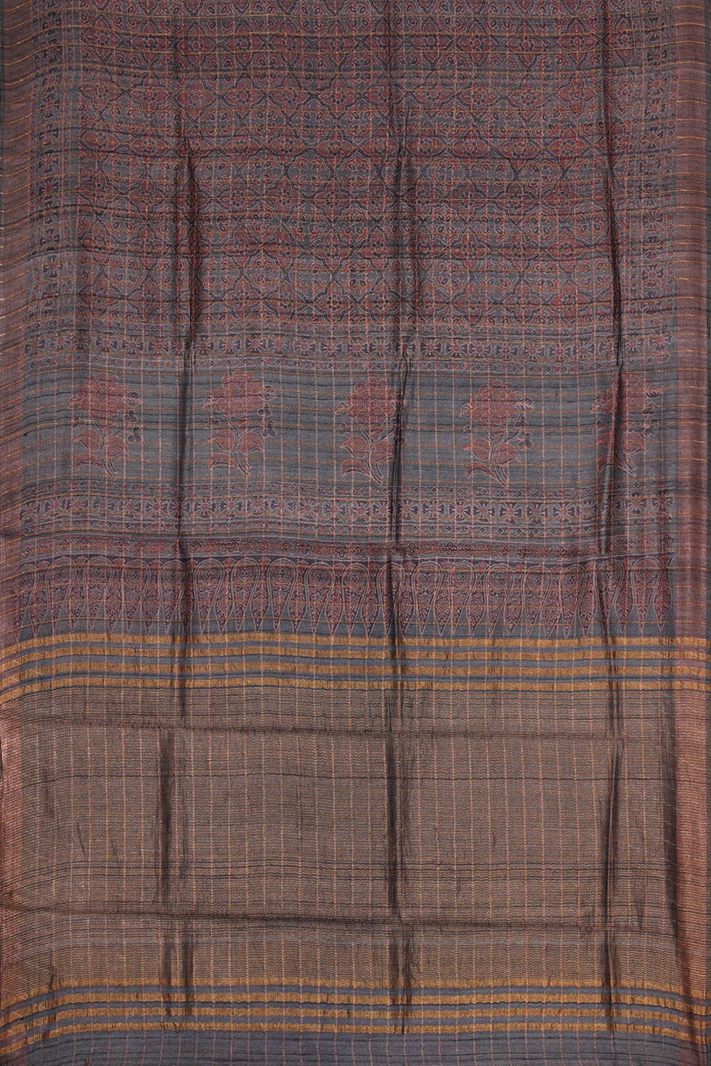 Printed Tussar Silk Grey Saree