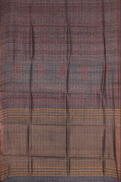 Image of Printed Tussar Silk Grey Saree