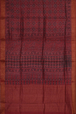 Image of Printed Tussar Silk Brownish Red Saree