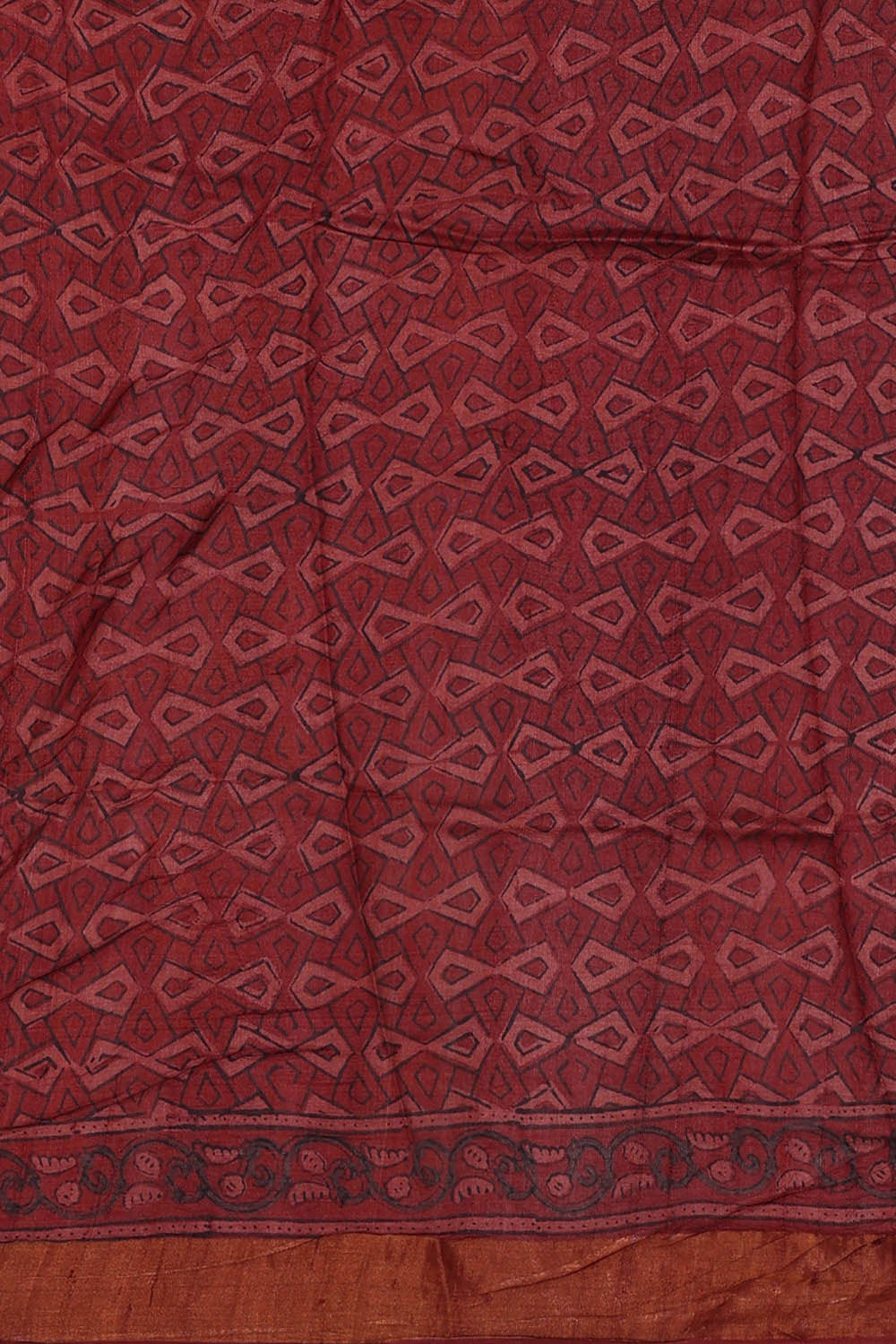 Printed Tussar Silk Brownish Red Saree