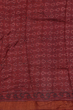 Image of Printed Tussar Silk Brownish Red Saree