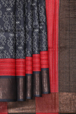 Image of Printed Tussar Dark Grey Saree