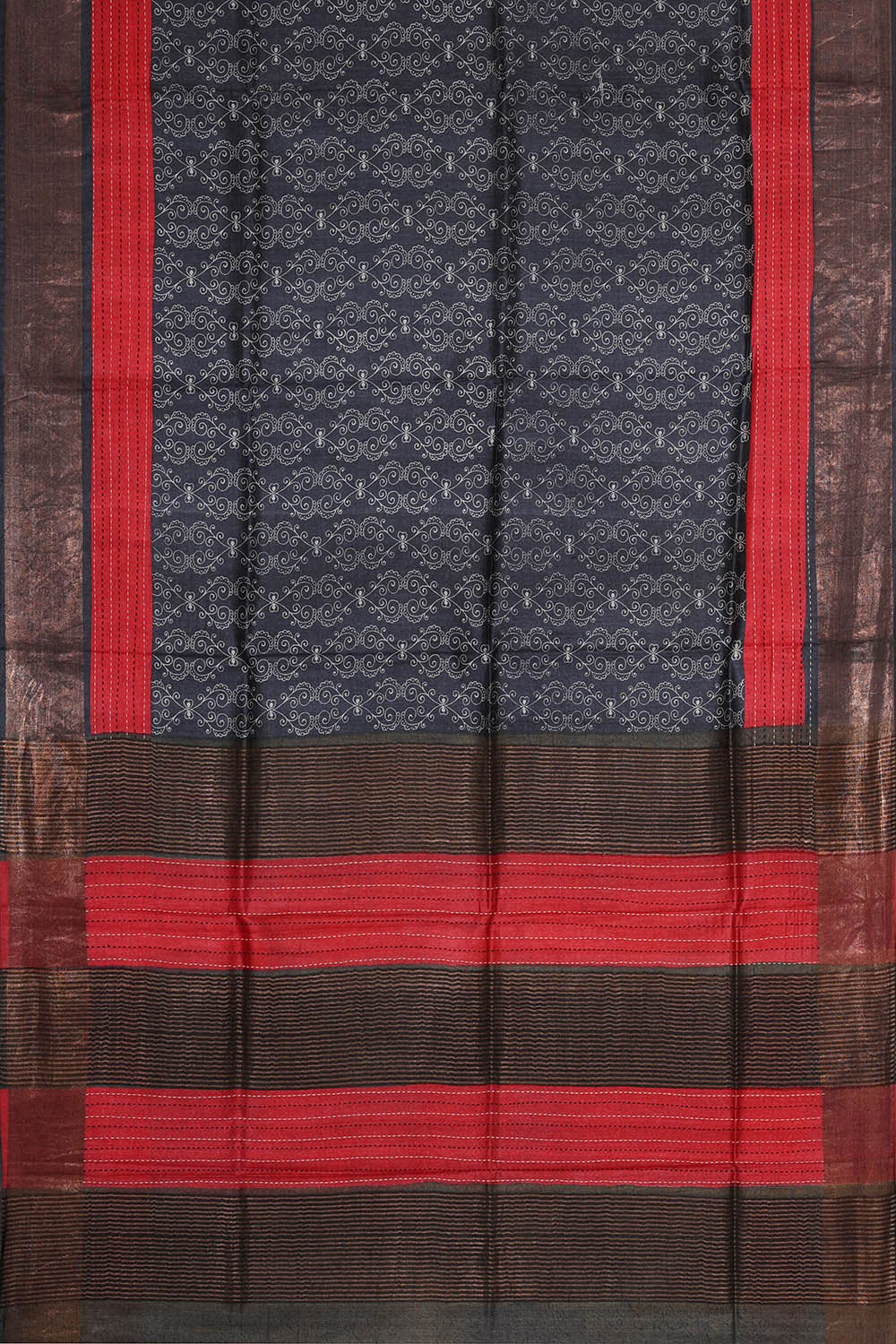 Printed Tussar Dark Grey Saree