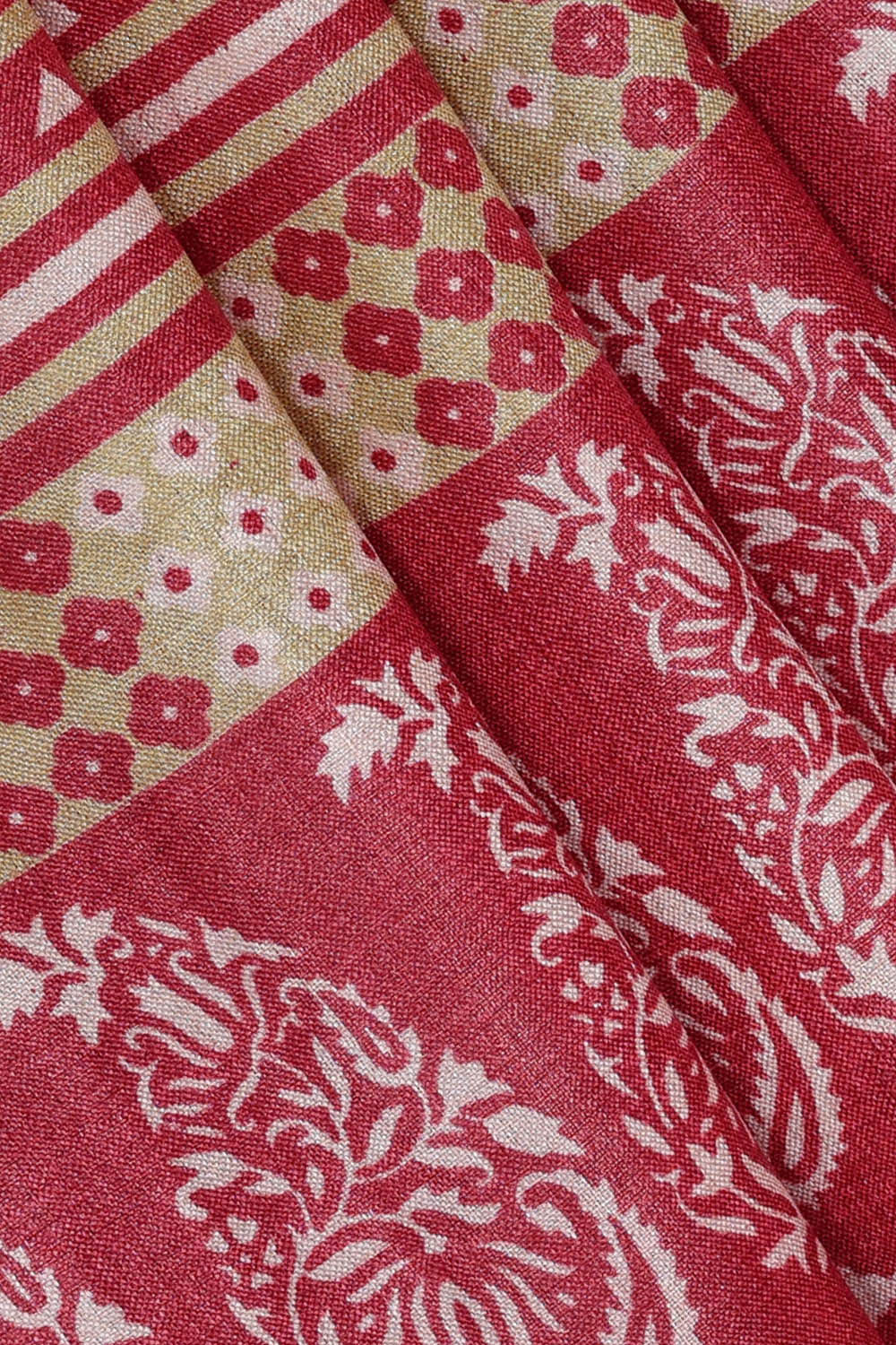 Printed Tussar Red-Cream Saree