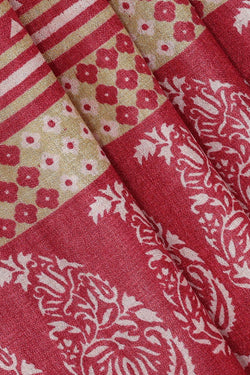 Image of Printed Tussar Red-Cream Saree