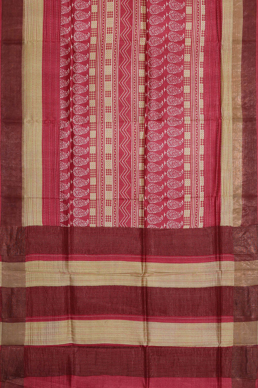 Printed Tussar Red-Cream Saree