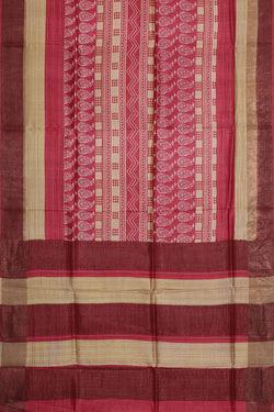 Image of Printed Tussar Red-Cream Saree