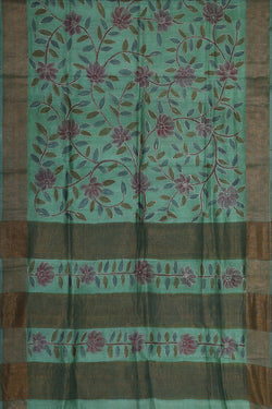 Image of Printed Tussar Silk Light Sea Green Saree