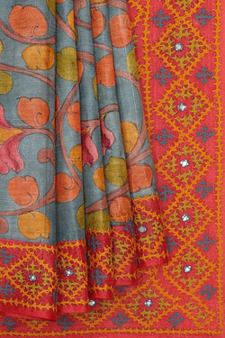 Image of Tussar Silk Blue Saree