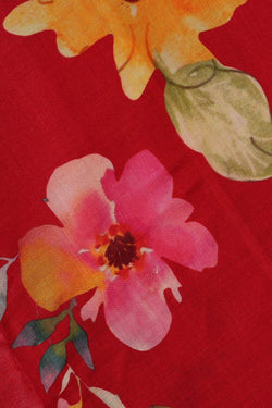 Image of Printed Tussar Silk Red Saree