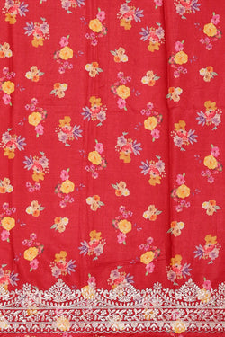 Image of Printed Tussar Silk Red Saree