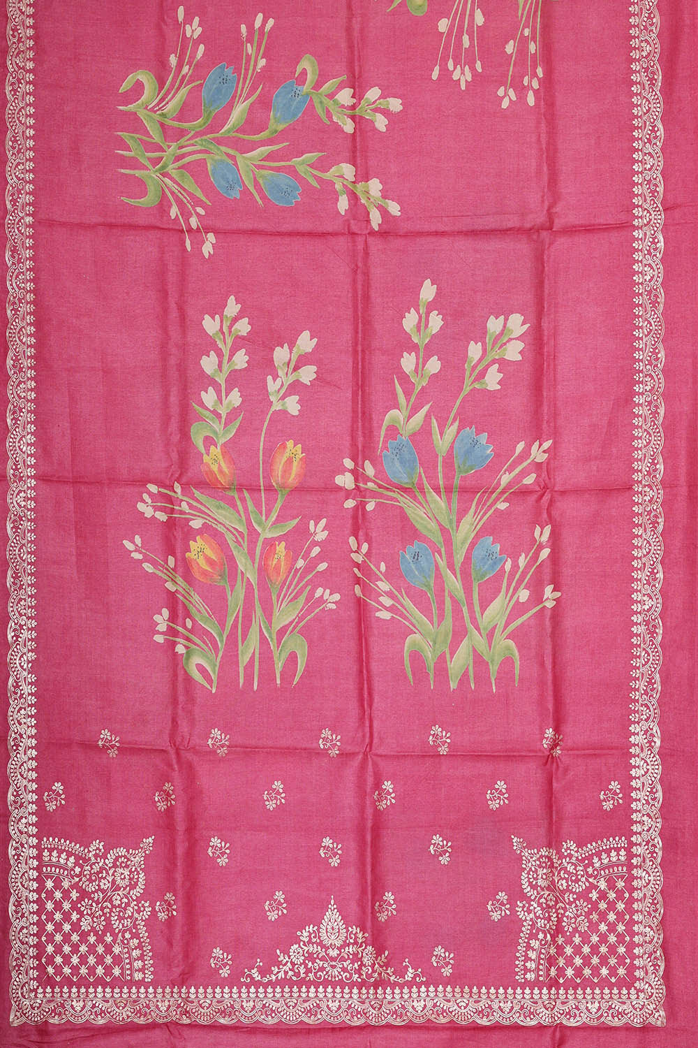 Printed Tussar Silk Pink Saree