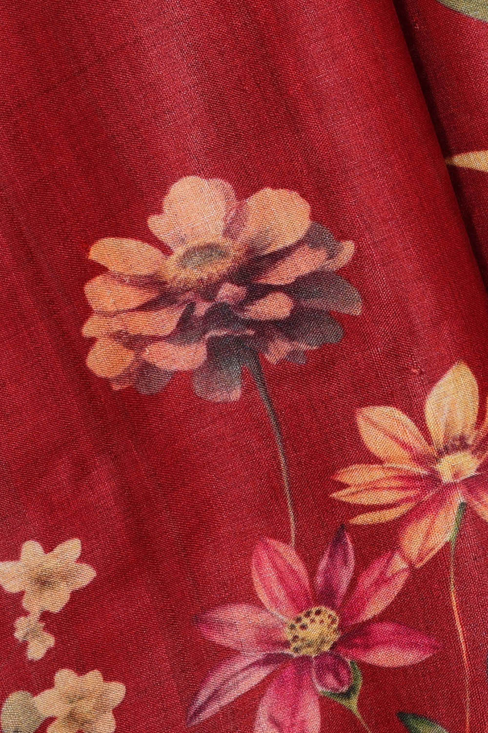 Image of Printed Tussar Silk Red Saree