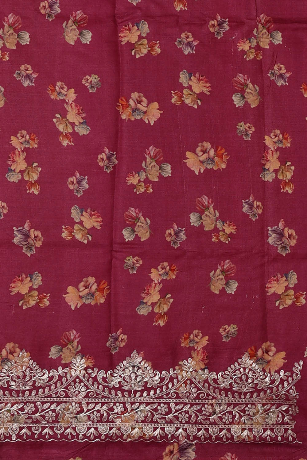 Image of Tussar Silk Dark Red Saree