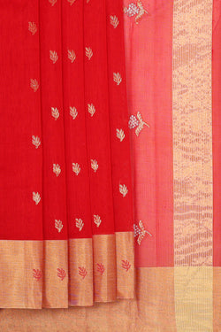 Image of Chanderi Silk Cotton Red Saree