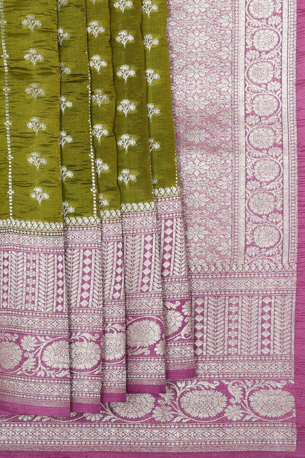 Banarasi Chiniya Silk Mehndi Green Saree