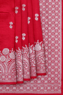 Image of Banarasi Chiniya Silk Red Saree