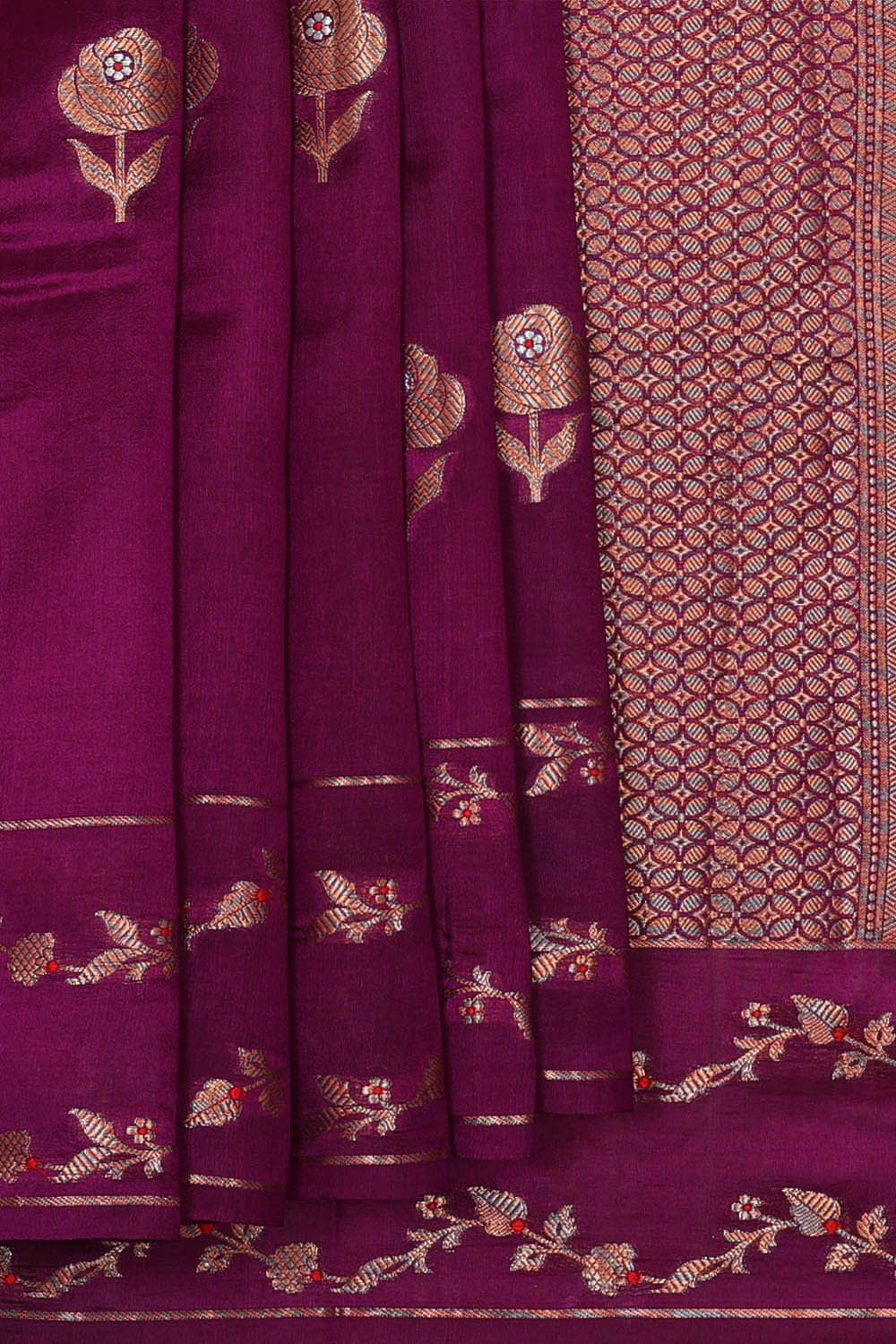 Banarasi Chiniya Silk Deep Wine Saree