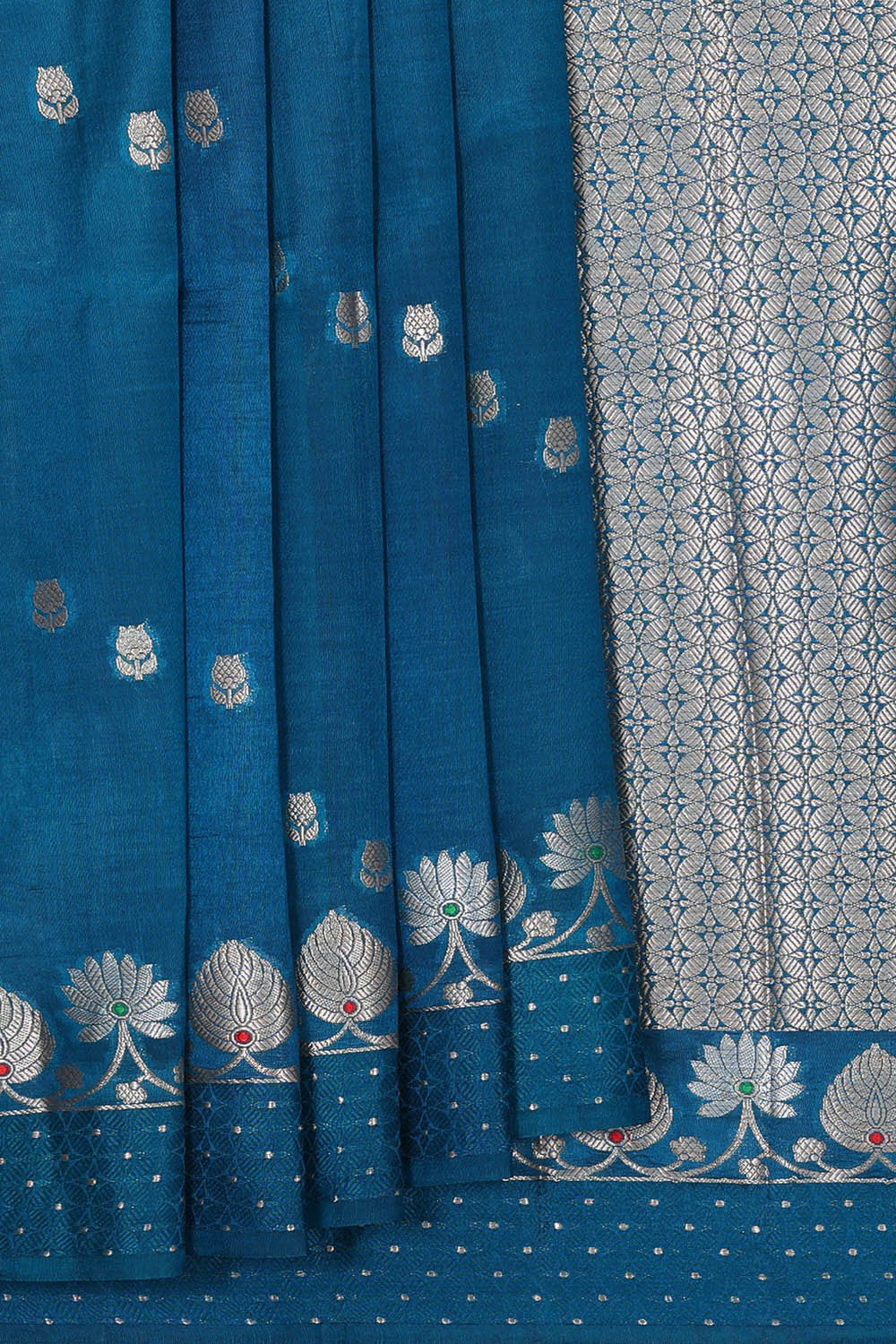 Banarasi Chiniya Silk Teal Blue Saree