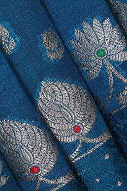 Image of Banarasi Chiniya Silk Teal Blue Saree