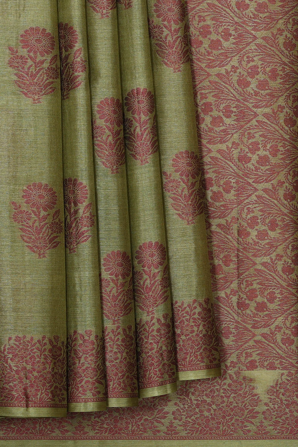 Banarasi Tussar Pista Green Saree