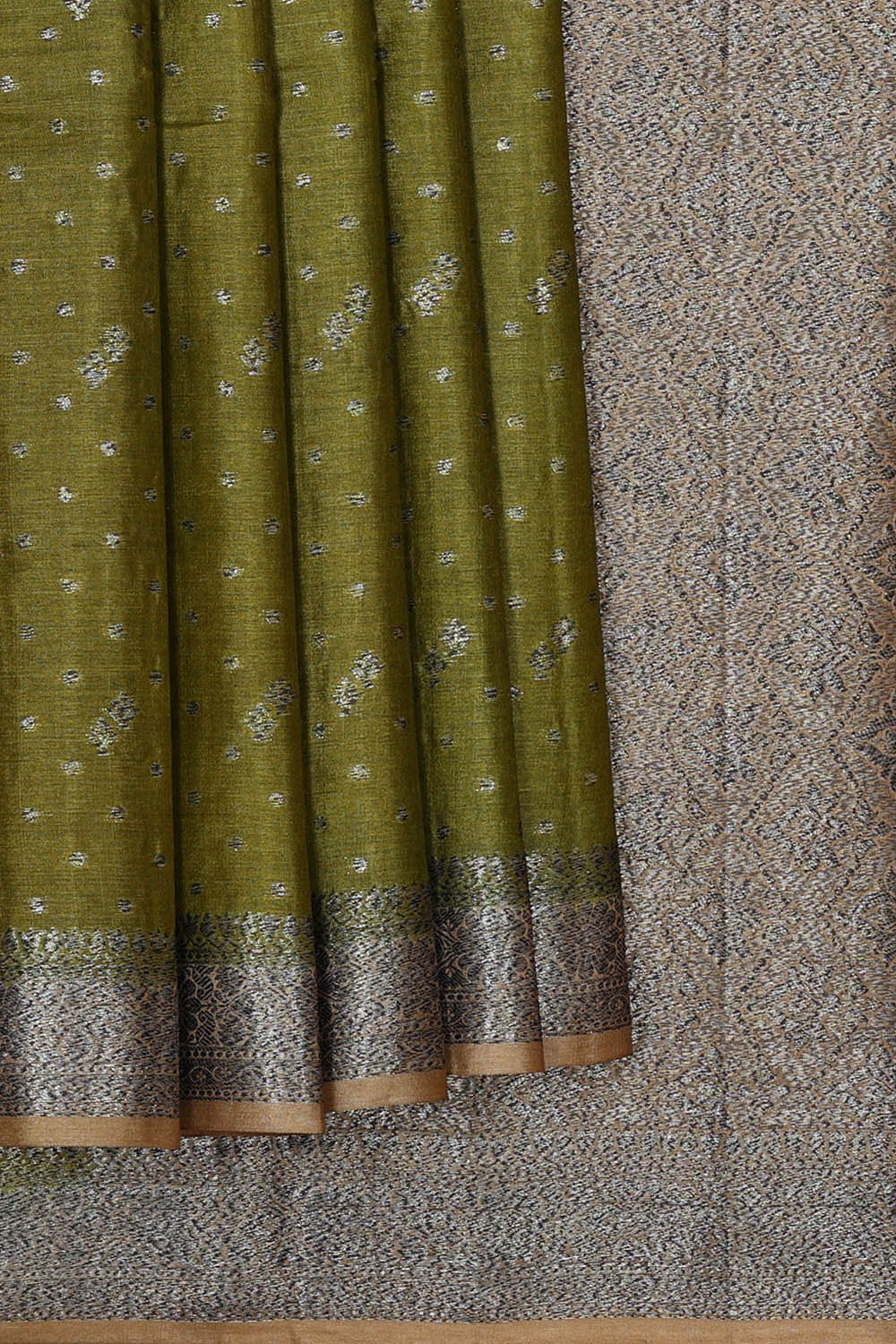 Banarasi Tussar Golden Green Saree