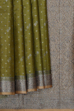 Image of Banarasi Tussar Golden Green Saree