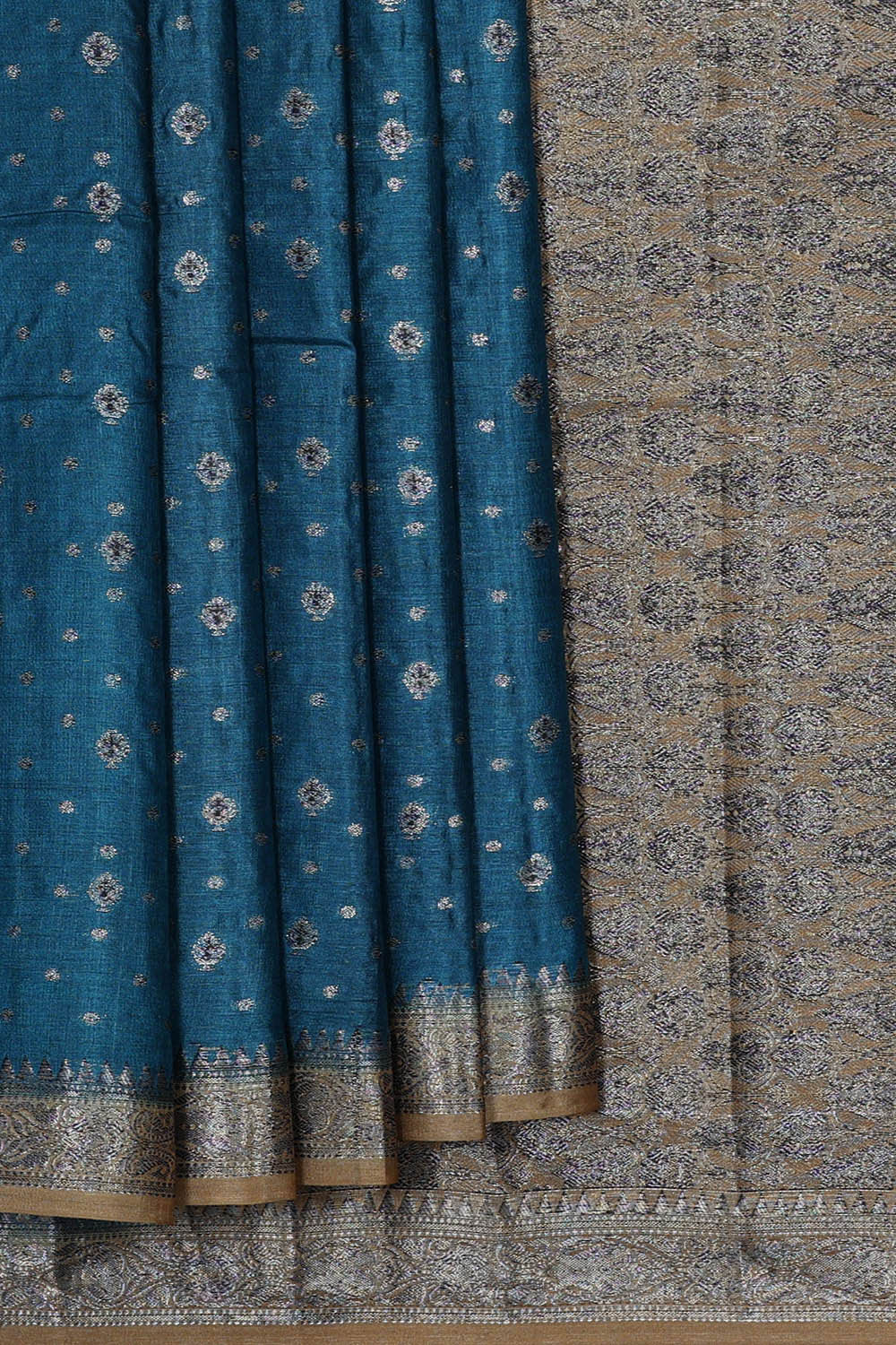 Banarasi Tussar Peacock Blue Saree