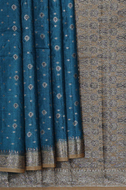 Image of Banarasi Tussar Peacock Blue Saree