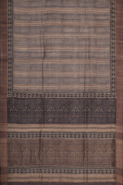 Image of Printed Tussar Silk Creamy Grey Saree