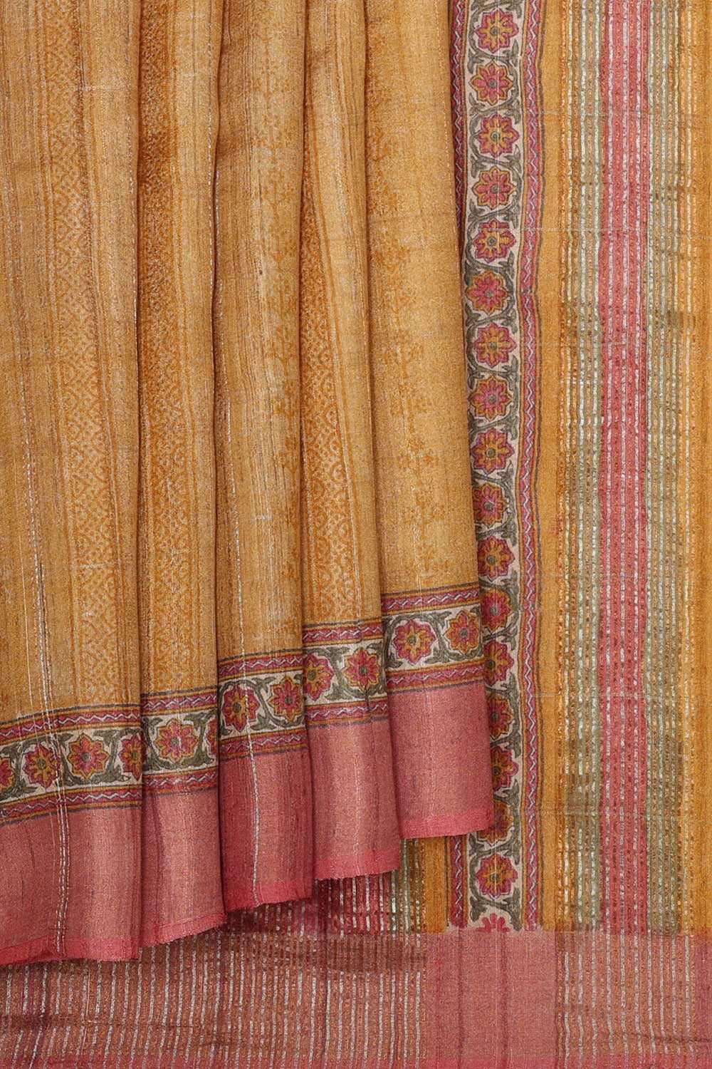 Printed Tussar Silk Dark Cream Saree