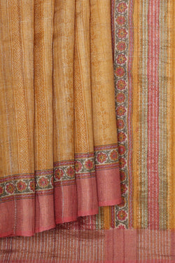 Image of Printed Tussar Silk Dark Cream Saree