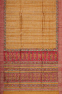 Image of Printed Tussar Silk Dark Cream Saree