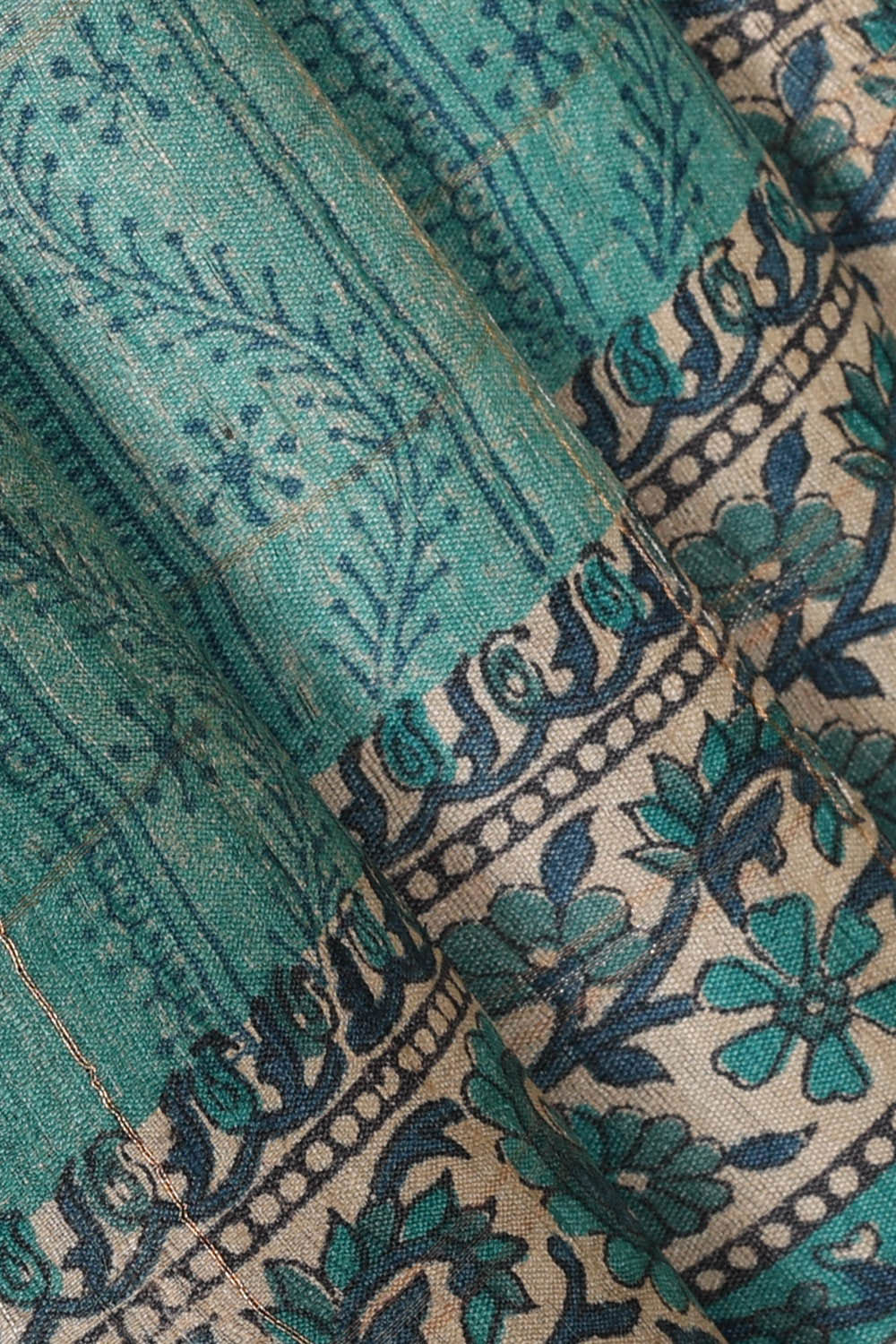 Printed Tussar Silk Blue Saree