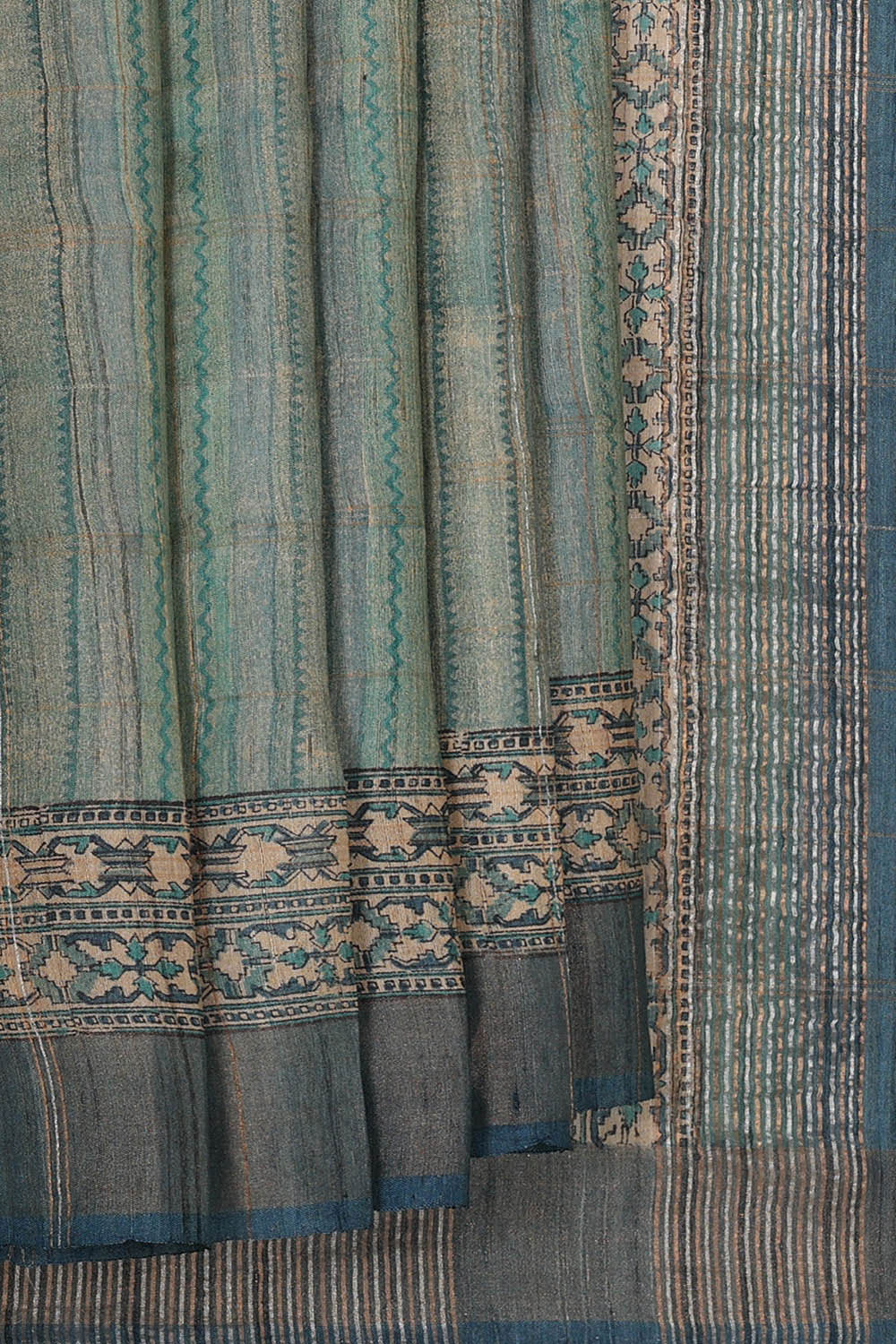 Printed Tussar Silk Bluish Grey Saree