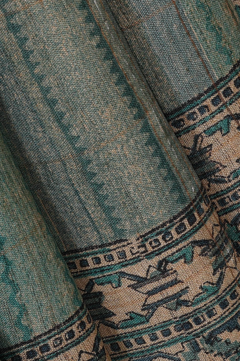 Printed Tussar Silk Bluish Grey Saree