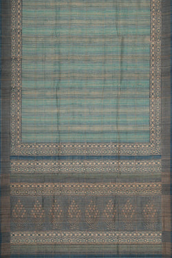 Image of Printed Tussar Silk Bluish Grey Saree