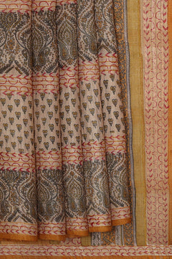 Image of Printed Tussar Cream Saree