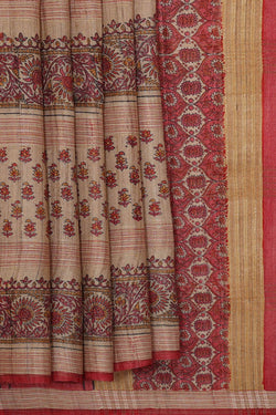 Image of Printed Tussar Cream Saree